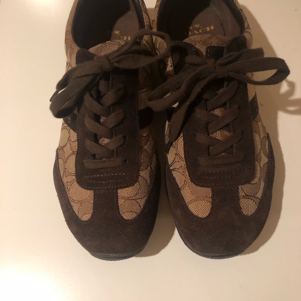 Coach Chocolate and Beige Lace-Up Sneakers